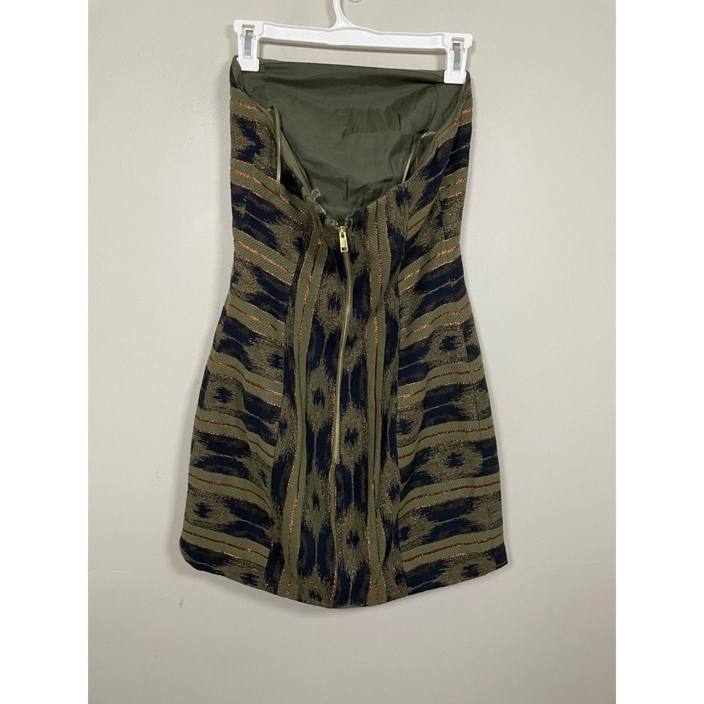 Ramy Brook Strapless Structured Mini Dress Green Ikat Print Size 6 Event Party - Picture 4 of 8